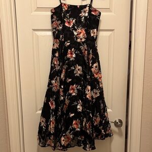 White House Black Market Black Floral Midi Dress